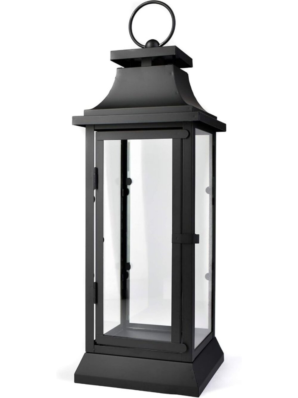 15" Tall Black Metal Hurricane Lantern - Clear Glass Candle Holder for Weddings